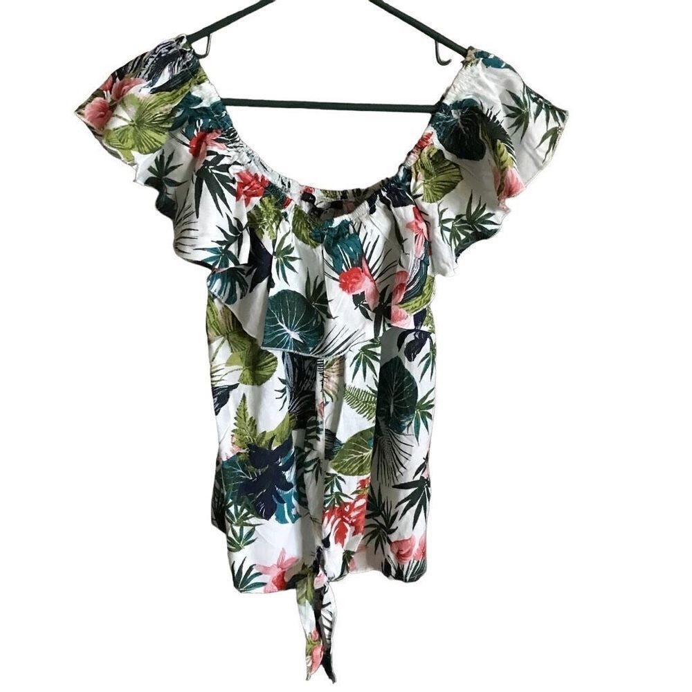 Miss Lili size 3X tropical top ties at bottom ruffle green New w/tags